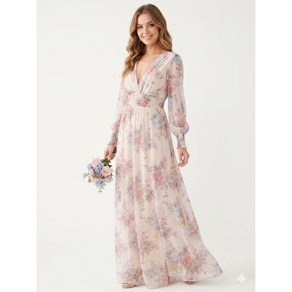 Baltic Born Dresses & Skirts - NEW. Baltic Born Katya Long Sleeve Maxi Dress Cream Floral Smocked Waist Medium